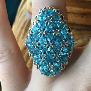Natural Blue Apatite Sterling Silver Cocktail Ring Size 7